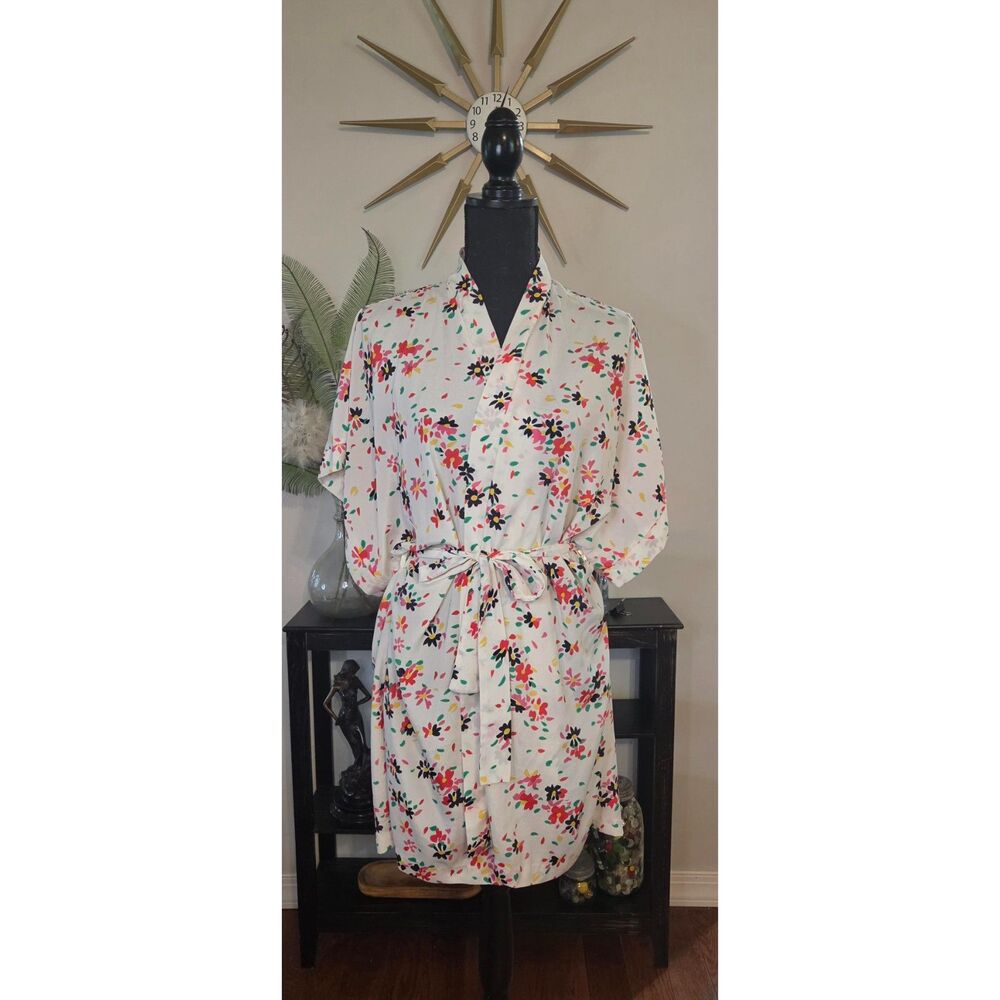 Vintage Circa 2000 Floral Confetti Print Robe – Size Large